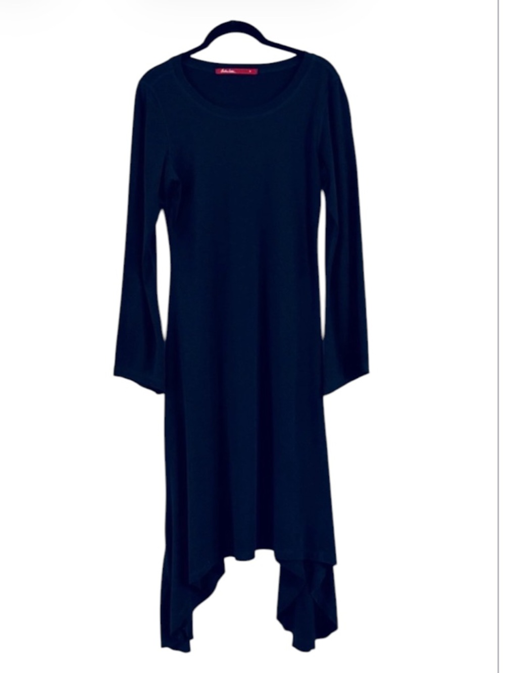 Barbara Lesser Chic Midi Handkerchief Style Long Sleeve Black Dress Size S
